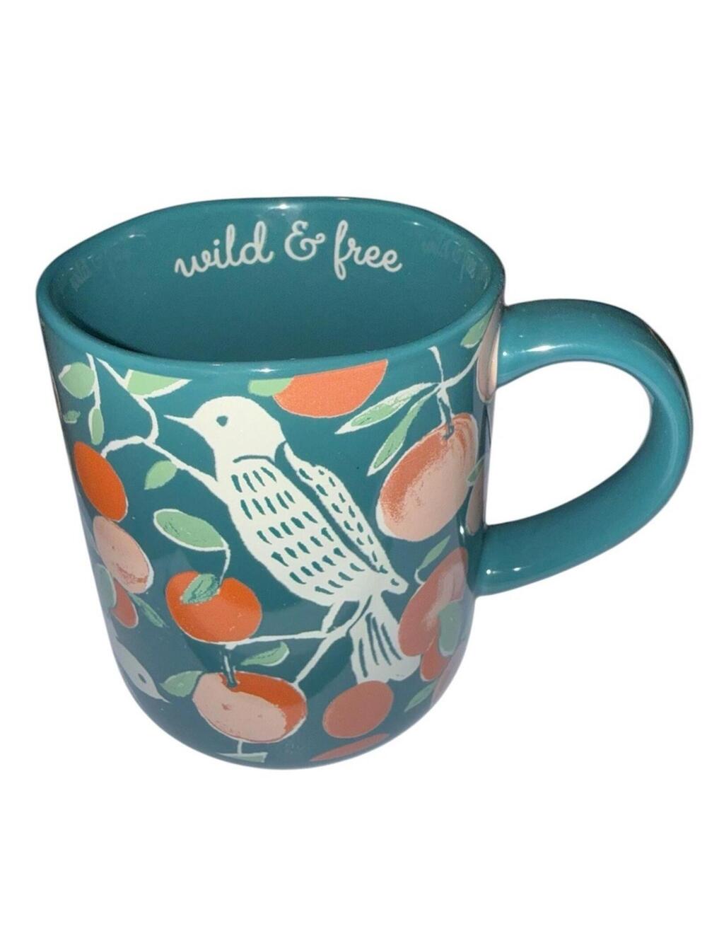 Opalhouse Wild & Free 16oz Stoneware Mug — Bird & Fruit Design Retro Charm
